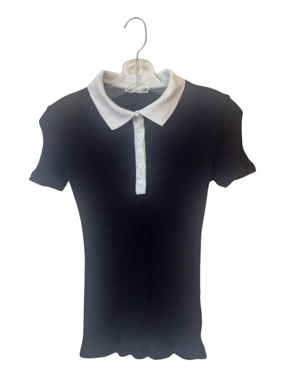 Zara Ribbed Contrast Collar Knit Top – Black/White – Medium All Occasion - Picture 2 of 5